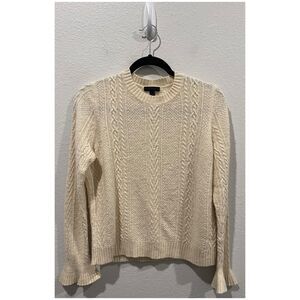 J.CREW Ivory Long Sleeve Wool Blend Flared Cuffs Cable Pullover